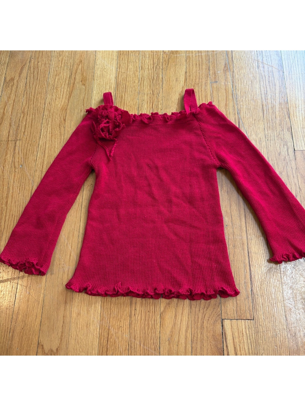 Vintage Y2K off the shoulder floral quarter sleeve knit whimsical going out top